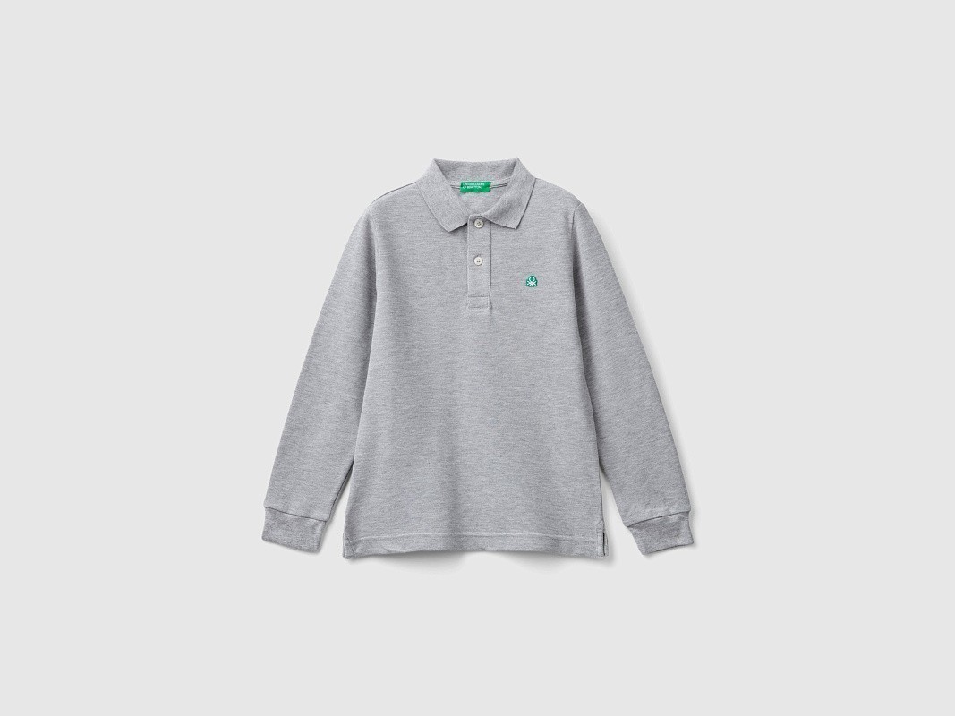 Поло из ткани пике с длинным рукавом