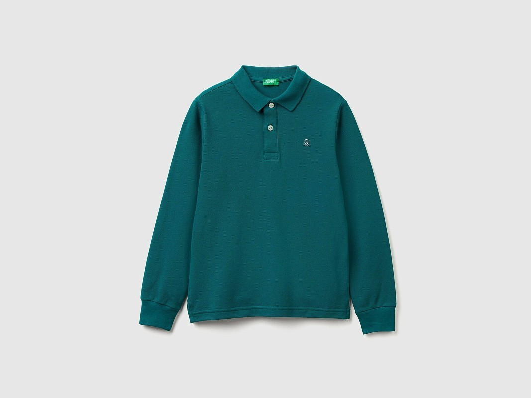 Поло из ткани пике с длинным рукавом